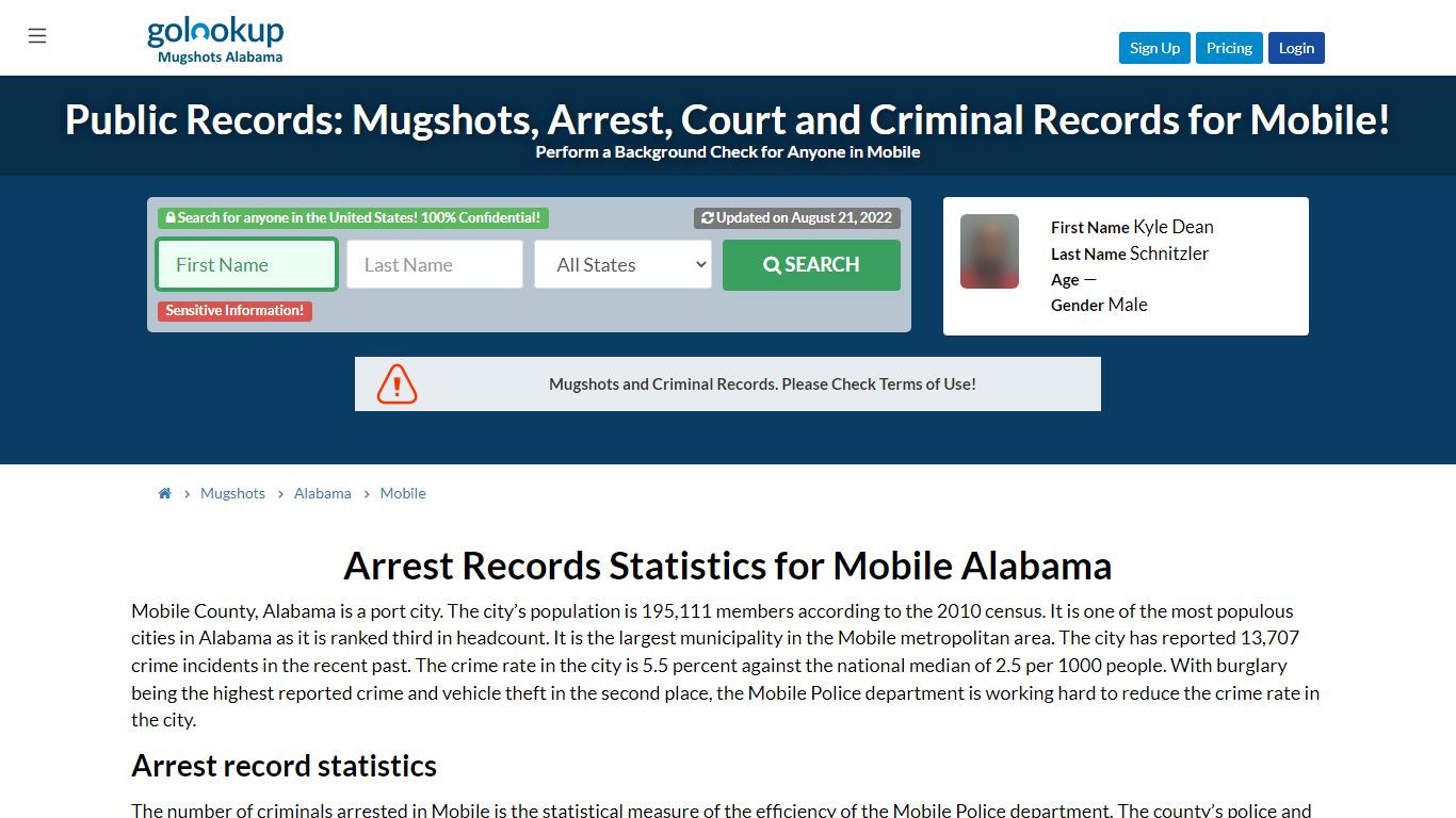 Mugshots Mobile, Arrest Records Mobile - GoLookUp